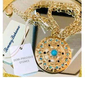 Tommy Bahama Semi Precious Stone Gold Medallion Link Chain Necklace Nwt